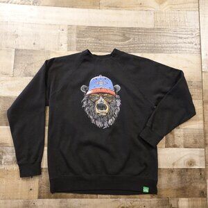 Wild Tribute‎ Bear Graphic Crewneck Sweatshirt Men’s Large Black Outdoor